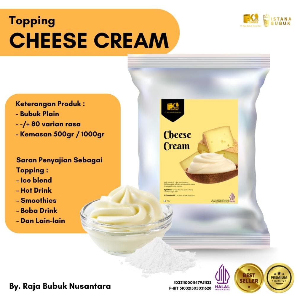 

Topping Powder Cheese Cream, Cream Cheese Powder 1kg/Topping minuman dan makanan cream cheese 1Kg Nugi