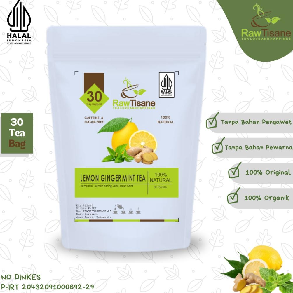

RAW TISANE Lemon Ginger Mint Tea : Teh Buah Lemon, Jahe & Daun Mint Isi 30 Tea Bag Nugi