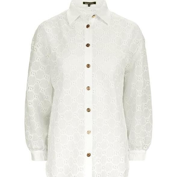 BUTTONSCARVES Monogram Lace Shirt Kemeja Wanita - White