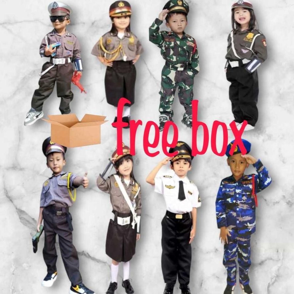 BAJU SETELAN POLISI TNI CILIK +box packing