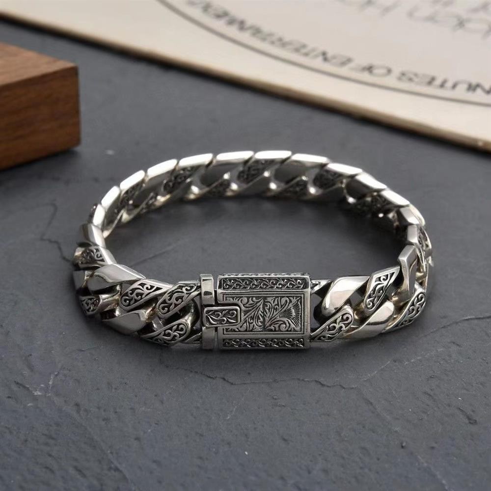  Gelang Tangan Pria Perak Asli, Desain Rantai Motif Klasik, Aksesori Pria Fashion