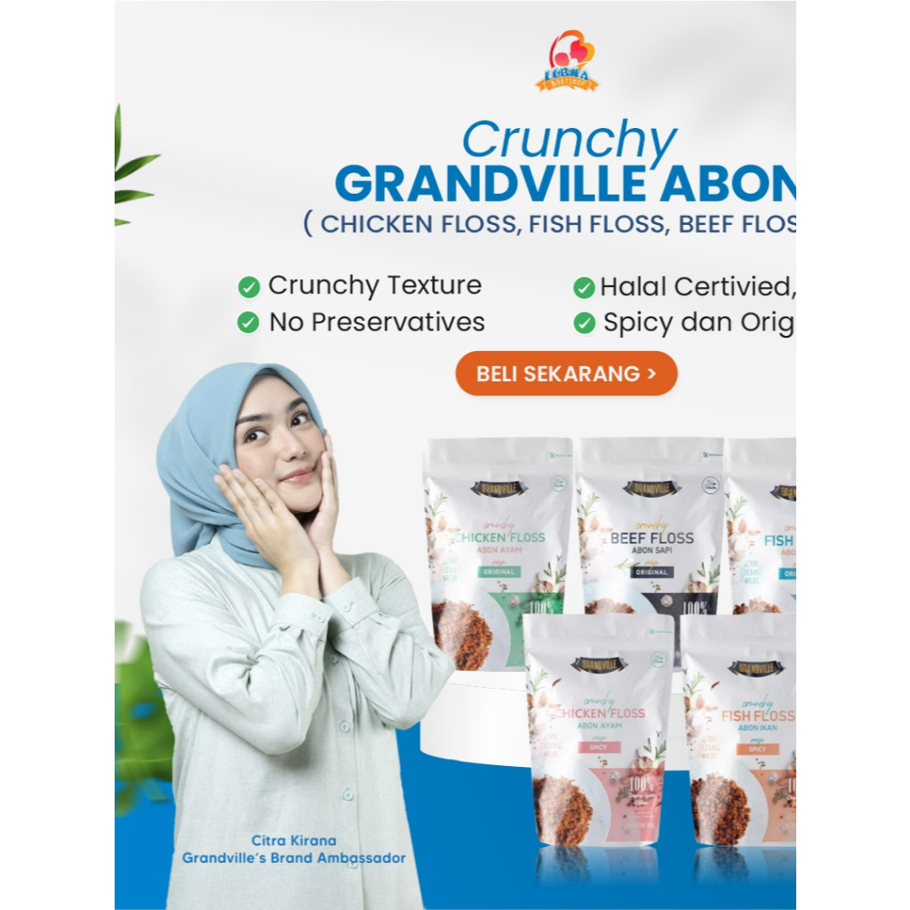 

New Grandville Abon Sapi, Ayam & Ikan Crunchy Kriuk Makanan MPASI Terlaris