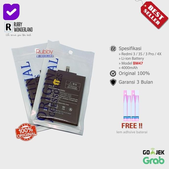 Original 100% Xiaomi Redmi 3 / Redmi 4X Bm47 Baterai / Batre / Baterry