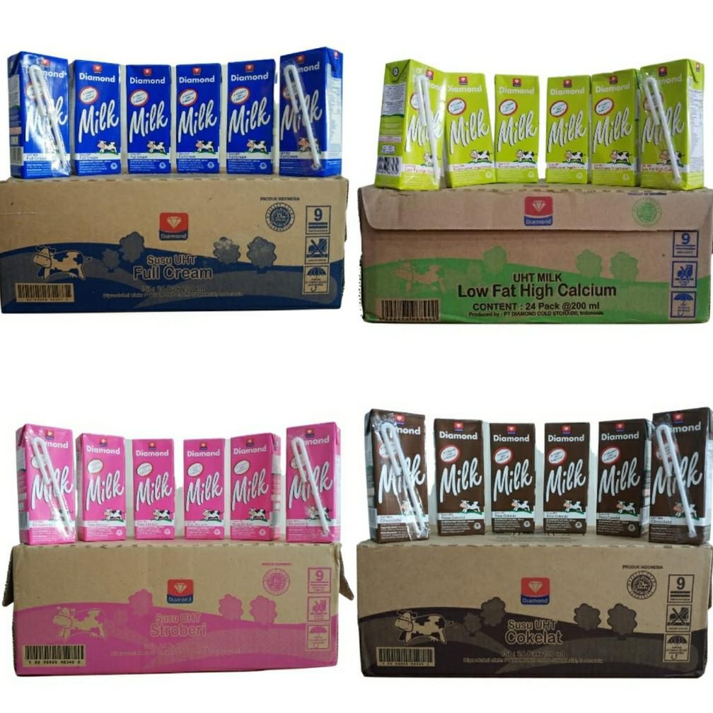 

DIAMOND Susu UHT 200ml (Full Cream/Low Fat/Cokelat/Strawberry) 1 Karton Nugi