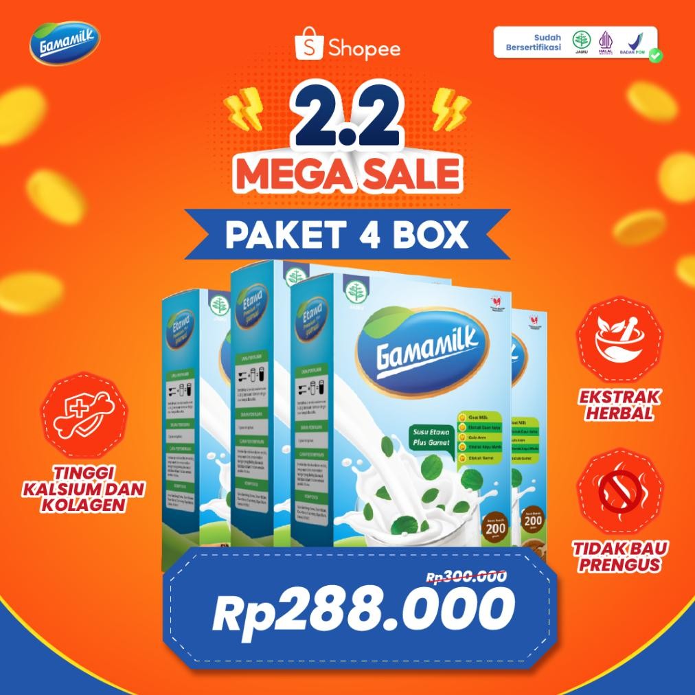 

PAKET 4 BOX GAMAMILK - Susu Kambing Etawa Plus Ekstrak Gamat - HALAL Dan BPOM Nugi