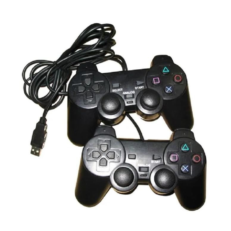 DOUBLE JOYSTICK GAMEPAD USB STIK STICK DUALSHOCK KOMPUTER PC LAPTOP HITAM GAME PAD DOUBEL DOBEL DOBL