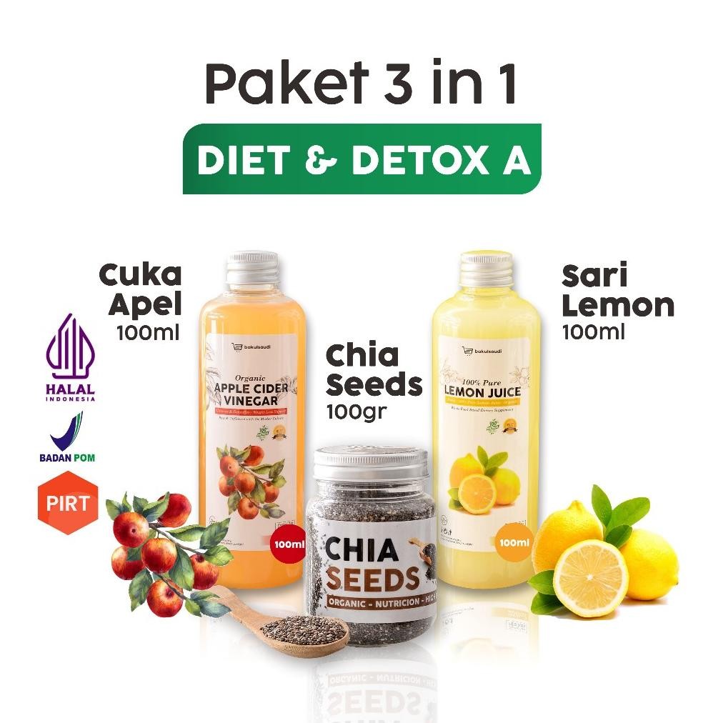 

Paket Diet Detoks Detox Organic 3in1 - Chia Seeds Sari Lemon Cuka Apel Organik Apple Vinegar Paket A Nugi