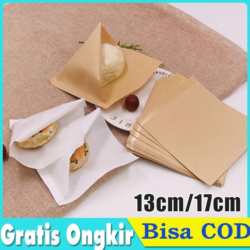 

100pcs 17x17cm Kertas Donut Laminasi Food Grade Kertas Roti Kue Burger Gorengan Paper Bag Kantong Donut Nugi