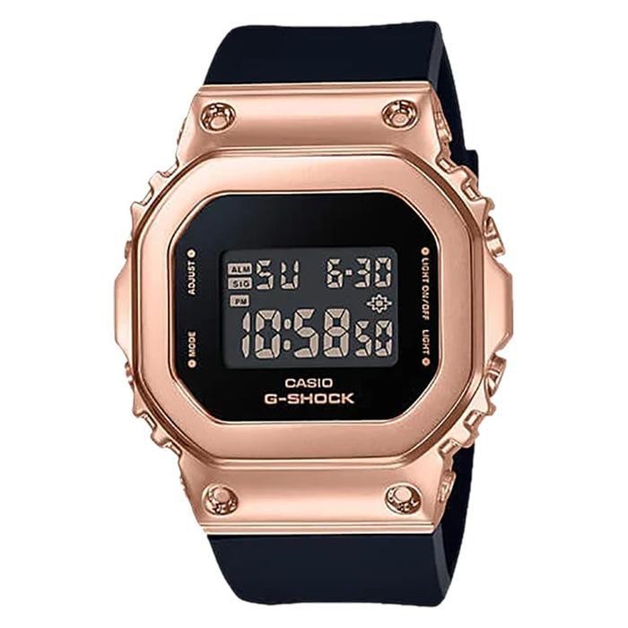 Jam Tangan Wanita Casio G-Shock Gm-S5600Pg-1Dr S Series Metal Square Ladies Digital Dial Black Resin