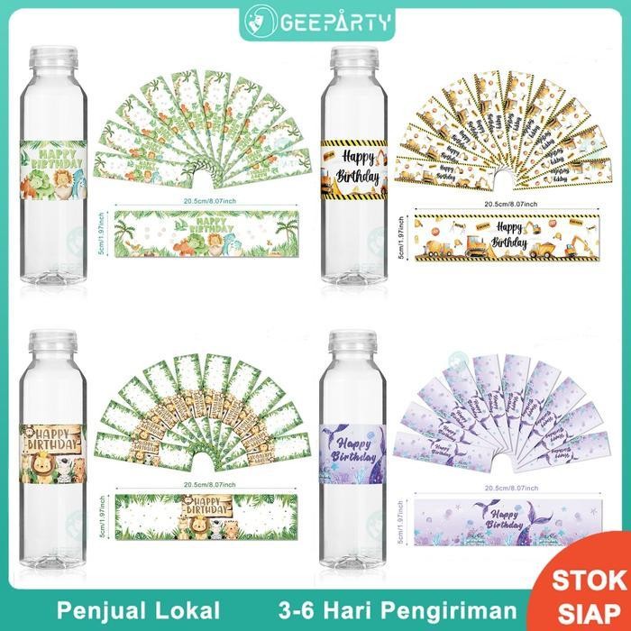 

Bis Geeparty 10 Pcs Tema Stiker Botol Air Lucu Label Tahan Air Untuk Dekorasi Pesta Ulang Tahun Anak Laki-Laki Perempuan Hewan / Dinosaurus / Konstruksi / Putri Duyung / Kupu-Kupu