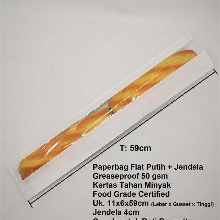 

Rs Paperbag Kantong Kertas Putih 11X6X59 +Jendela. Roti Perancis Baguette