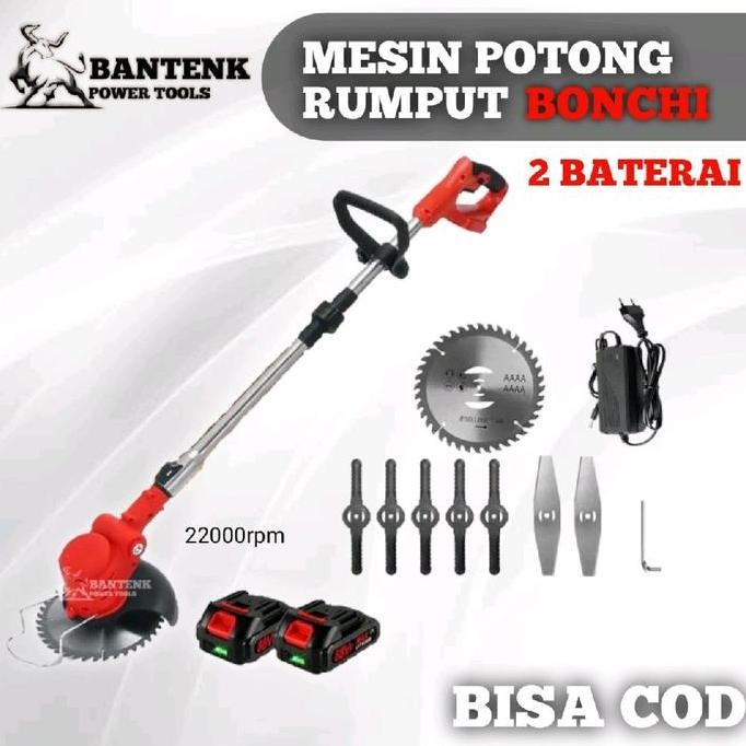 Mesin Potong Rumput Bonchi 24V 2 Baterai Lengkap Mesin Pangkas Rumput