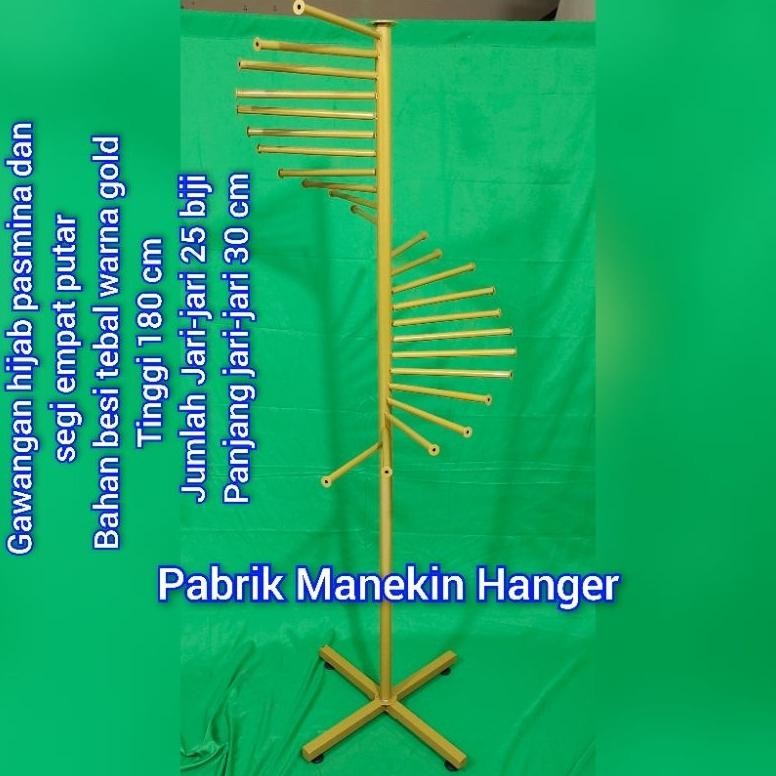 Terlaris Gantungan Kerudung Hijab Jilbab Besi Gold Putar Premium Besi Tebal / Gawang Kerudung Putar 