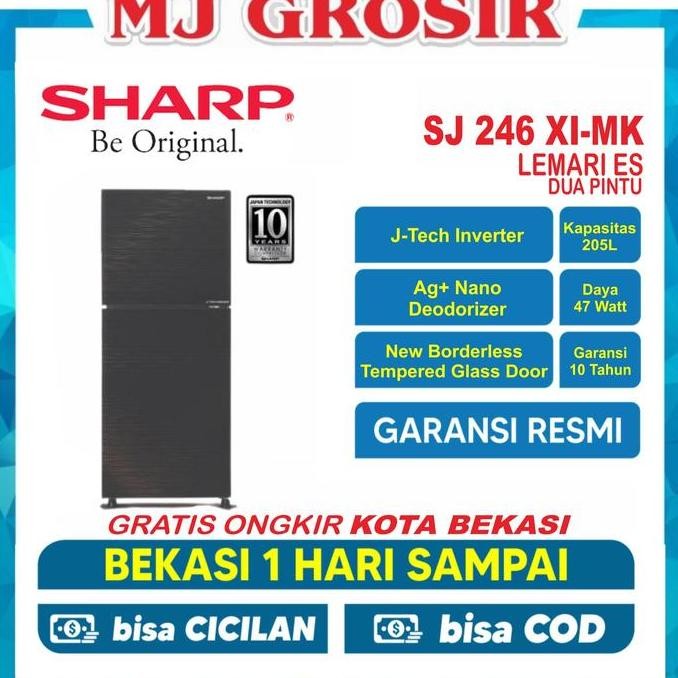 BEBAS ONGKIR - KULKAS SHARP SJ 246 XI LEMARI ES 2 PINTU SJ246XI INVERTER