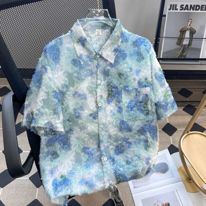 Casual loose floral fringe short-sleeve shirt for men