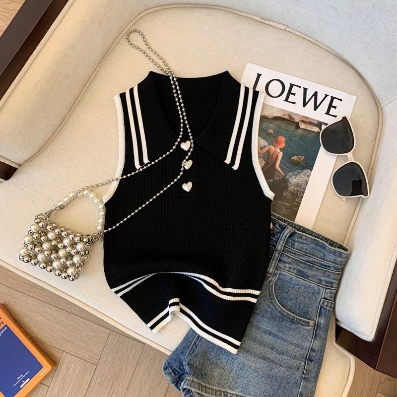 Pakaian rajut bergaris hitam dan putih baru T Baju Wanita KAOS