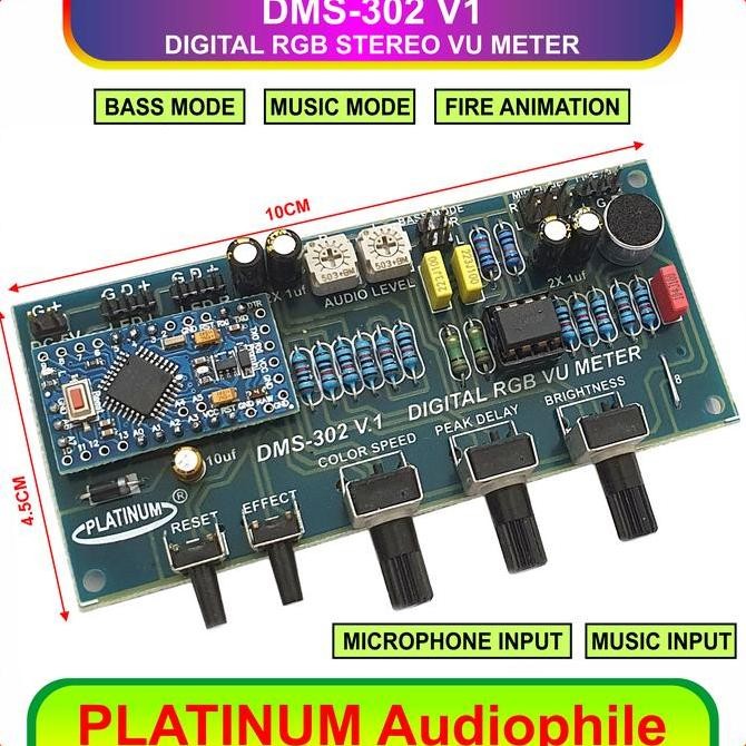 TERLARIS - Stereo Vu Meter Modul DMS-302 V1 Digital RGB Music Stereo Vu Meter