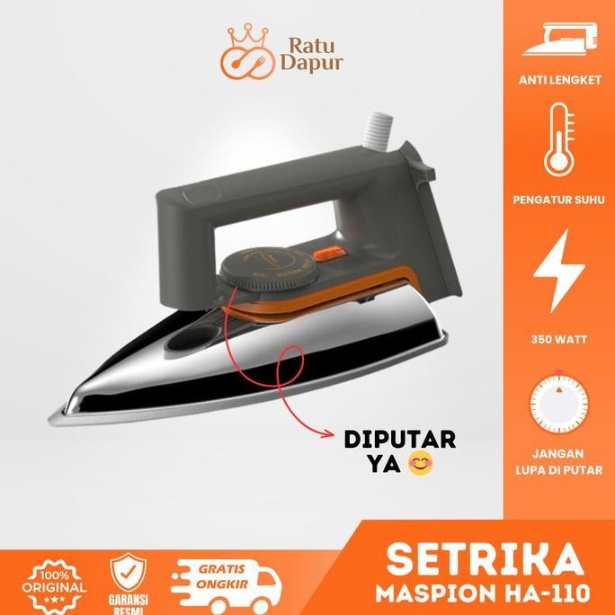 Maspion Setrika HA-110 Setrika Listrik Stainless Grey MASPION Setrika Maspion Classic Gosokan Baju S