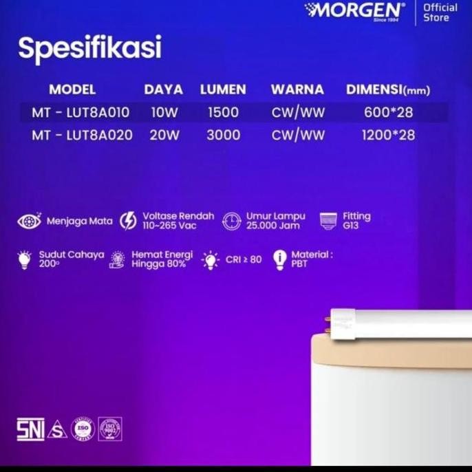 lampu tl t8 led 20W 20 Watt 110 - 265 V 110-265V 120CM Ultimate Morgen
