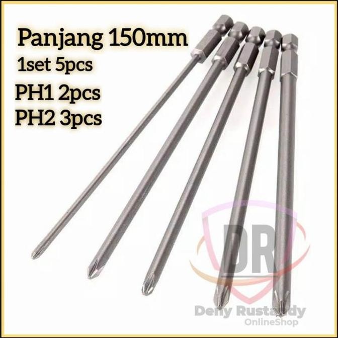 Set 5Pcs Mata Bor Obeng Magnet PH1 PH2 Hex Magnetic Panjang 150mm