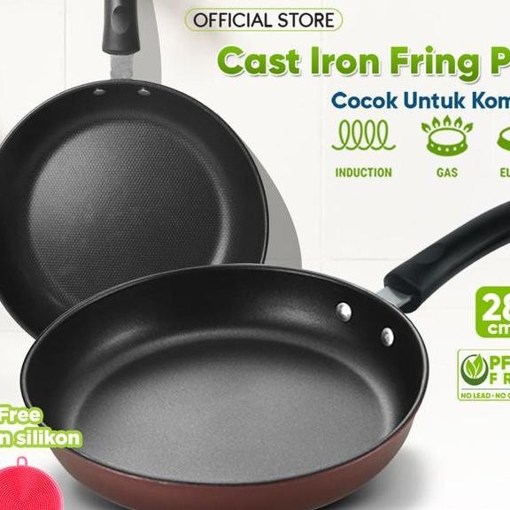 Special Me Tkis Wajan Penggorengan Besi Anti Lengket Teflon Frypan Warna Hitam Maron Ukuran 28 Cm Tk