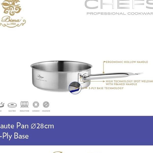 Bima Saute Pan Chef Sus 304 3Ply Tebal Wajan Tumis Stainless Steel