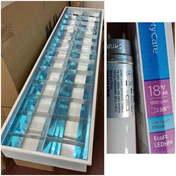 Kap Lampu Rmi komplit led 18W Philips set 2x18W Philips 120Cm