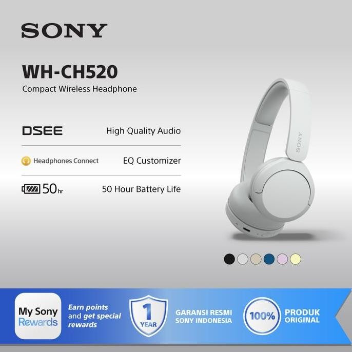 SIAP KIRIM SONY WH-CH520 HEADPHONE WIRELESS BLUETOOTH ON EAR MIC PUTIH ORIGINAL