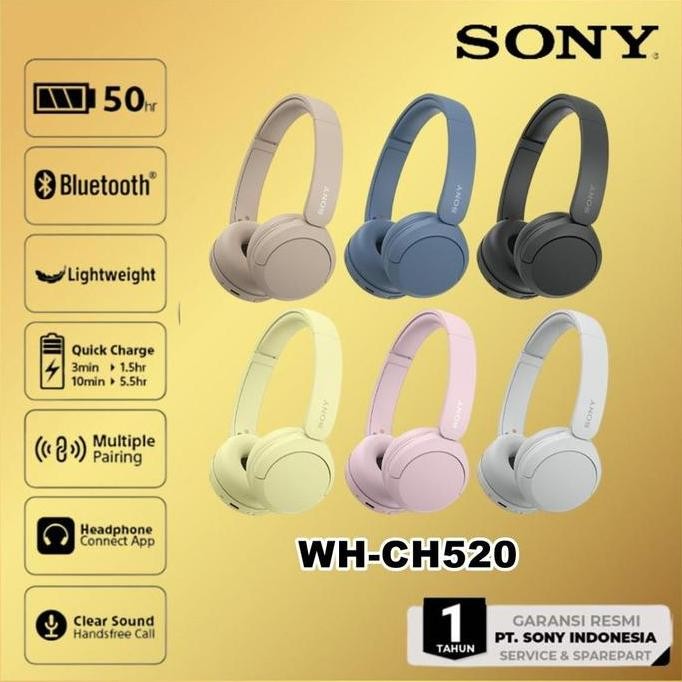 SIAP KIRIM SONY WH-CH520 HEADPHONE BLUETOOTH WIRELESS ON EAR MIC ORIGINAL
