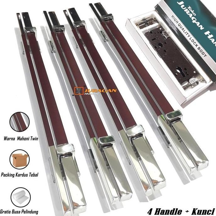 Pegangan Pintu 2 Set Kunci Lengkap - 4 Gagang Pintu Stainless Tahan Karat - Handle Pintu Kuputarung 