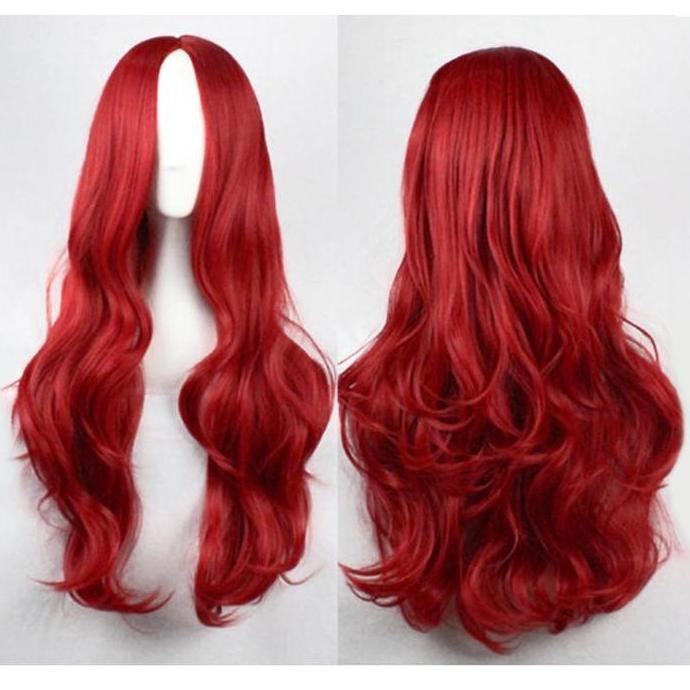 BARU  Rambut Palsu Lurus Panjang Warna Merah Wig Panjang
