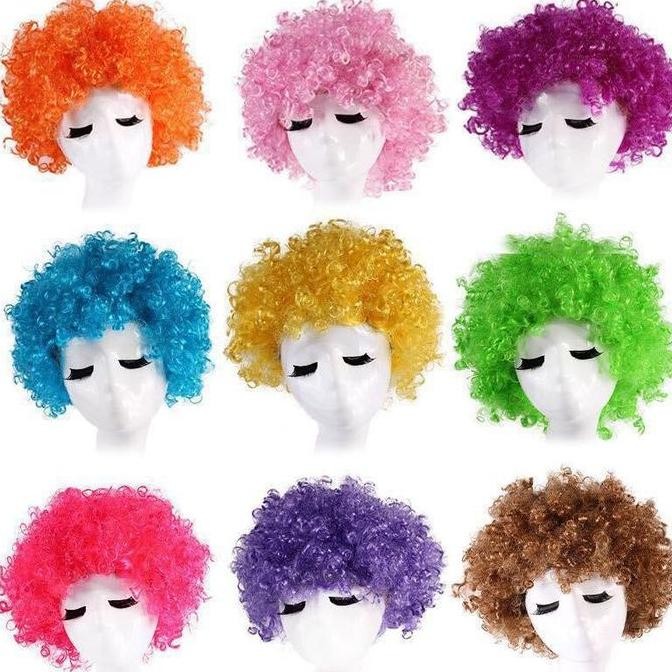 BARU  Party warna warni Rambut Palsu keribo / Wig keriting/  Badut BADUT / Cosplay costplay Kribo Ke