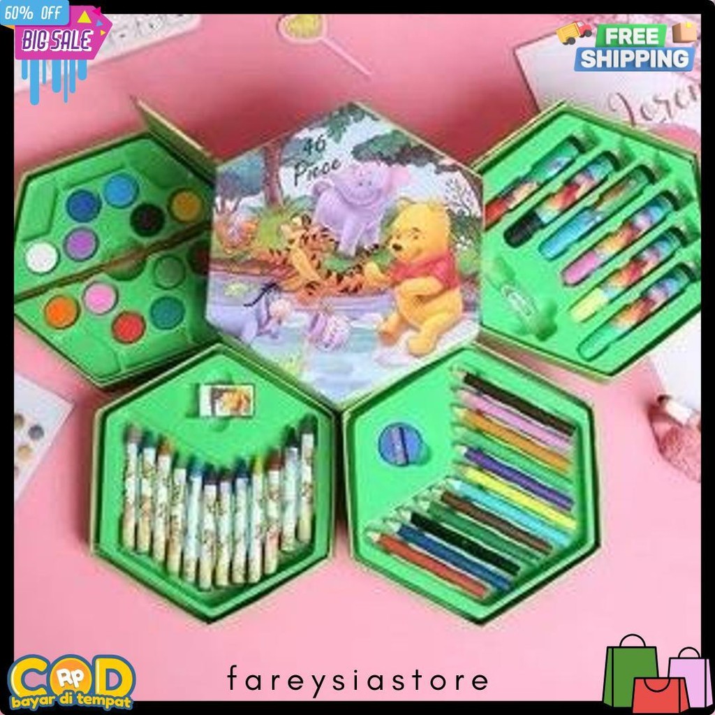 

* Mka * Crayon Set 46 Pcs Pensil Warna Spidol Cat Air Alat Lukis Mewarnai Motisf Kartun Anak / Pensil Warna Set 4 In 1 Motif Kartun Frozen,Mickey Mouse,Winnie The Pooh,Car Dan Hello Kitty / Pensil Warna Set 46 Pcs Crayon Motif Kartun Gift Box Flash