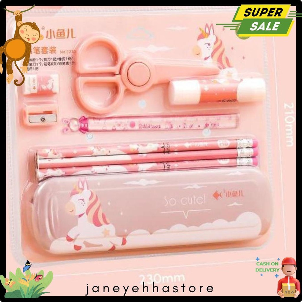 

Set Alat Tulis Siswa Kartun Anak-Anak 7 Buah Set Penghapus Pensil Rautan Pensil Kotak Pensil Penggaris Diskon Setengah Harga