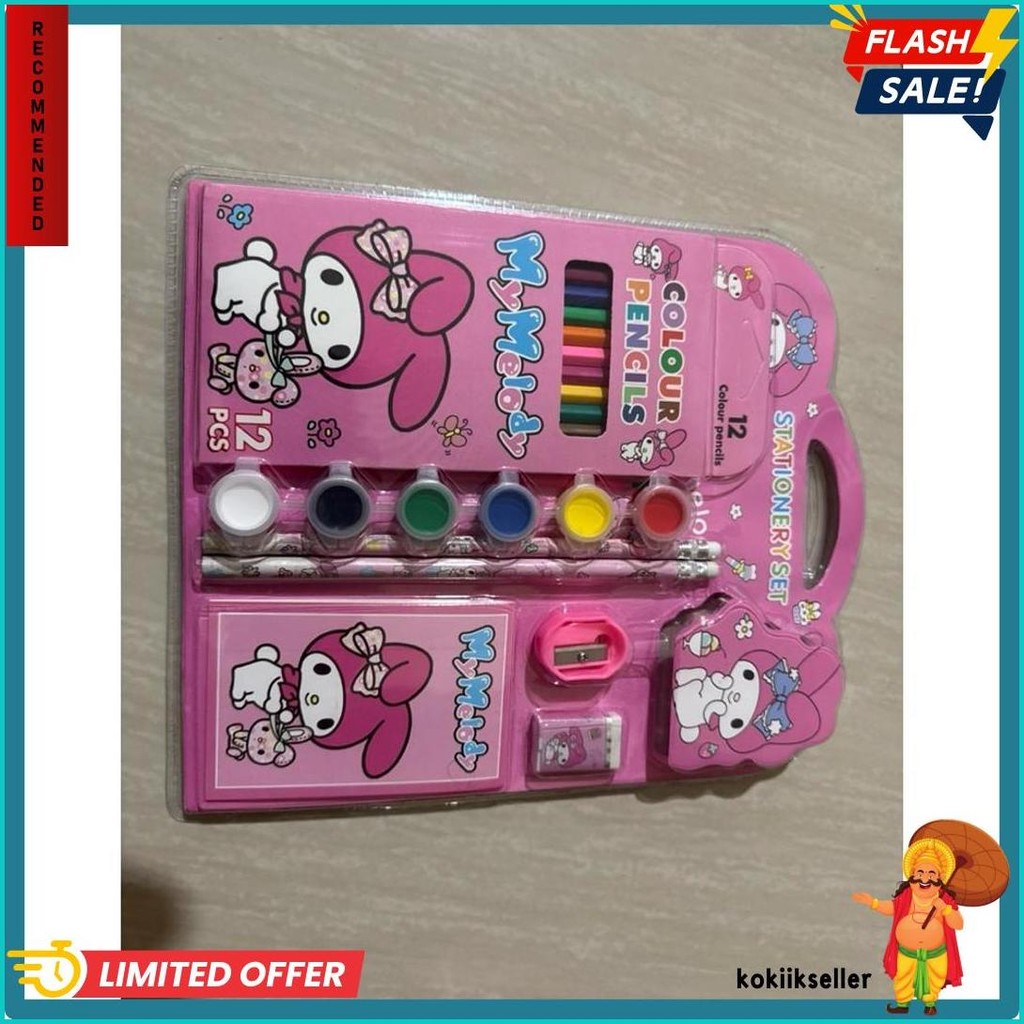 

Set Alat Tulis Anak Sanrio Lucu Import 12 Pensil Warna, Rautan & Penghapus Dan Note Mini 508 Diskon