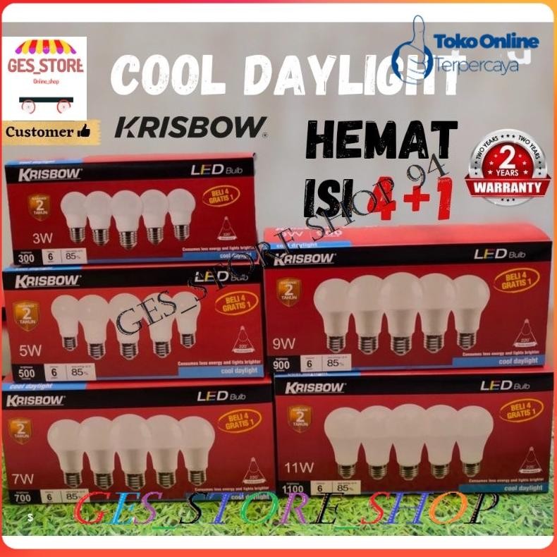 Lampu Bohlam LED KRISBOW 3/5/7/9/11 Watt/ Putih & Kuning/Lampu bohlam/bulb/Set Lampu/lampu serbaguna