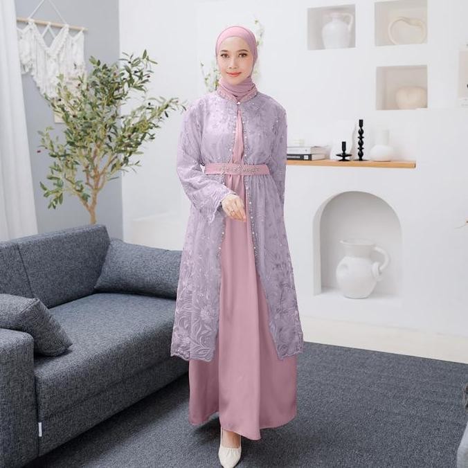 [Demore] - 2in1 Set Maharani Baju Outer Brukat + Inner Panjang - Outfit Kondangan Wanita Muslim Dewa