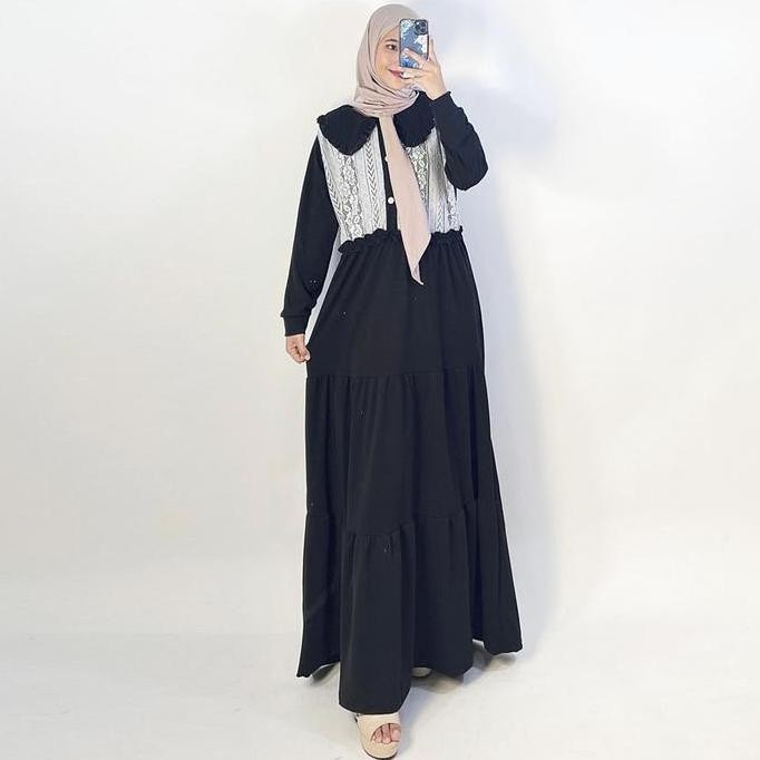 CARLINA Gamis Mayang Brokat Muslimah Lebaran Mewah Rompi Dress Maxy