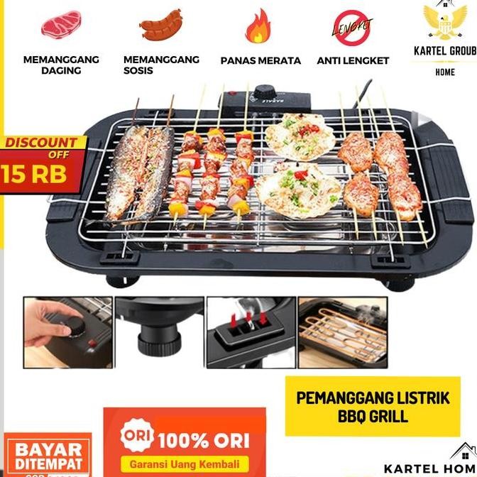 BEBAS ONGKIR - HOME Alat Panggang Listrik Grill Serbaguna Bakaran BBQ Ayam Sosis Ikan