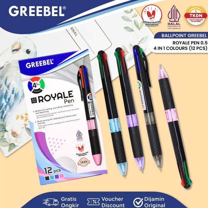 

tersedia pulpen greebel royale 4 warna 0.5mm ballpoint pen - 12pcs/set gel pen