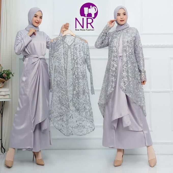 [FREE HIJAB] Yuki OneSet - Gamis Satu Setel Tunik dan Gamis Polos Bahan Satin - Gamis Wisuda - Setel