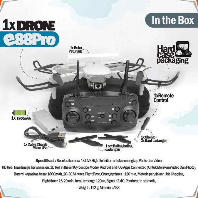 2024 Baru E88 Pro Drone 4K HD Dual Camera WiFi Remote Control Video Tinggi Pesawat Portable Mini Dro