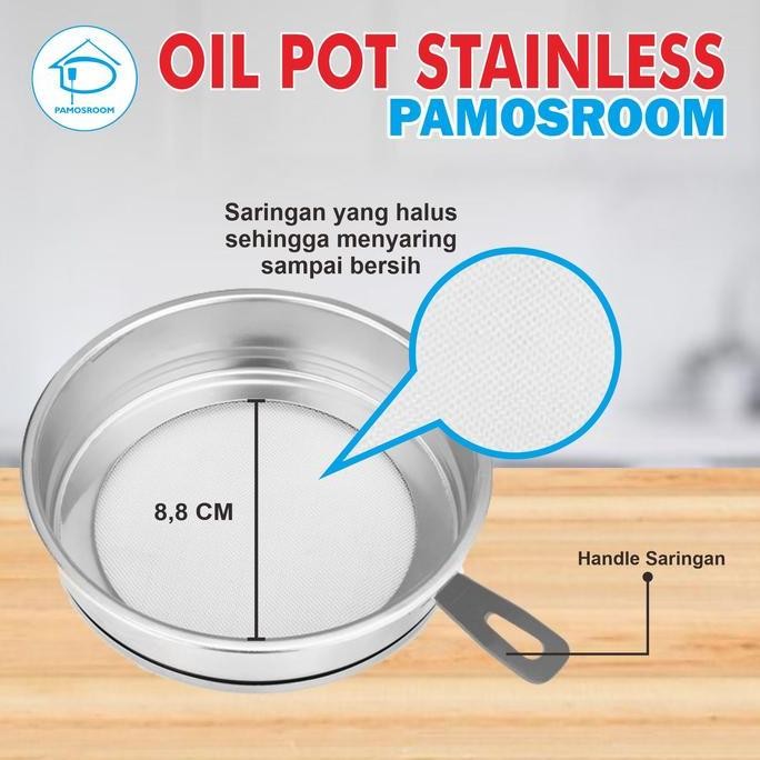 Pamosroom Oil Pot Stainless Steel 1100Ml Wadah Tempat Minyak Goreng Bekas