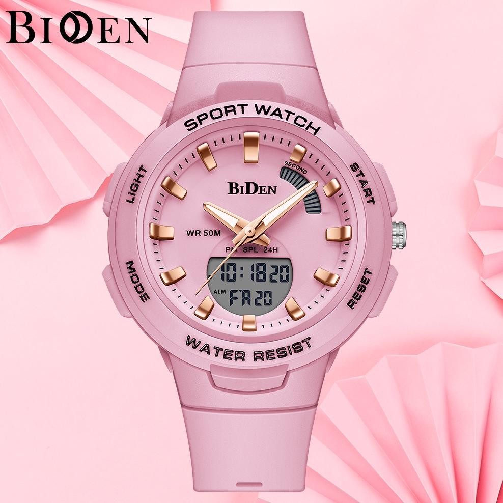 (Terbaru) BIDEN Jam Tangan Wanita Santai Olahraga Korea Style Digital Anti Air Tali Silikon Jam Tang
