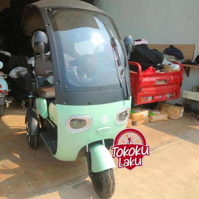 Sepeda Listrik Roda 3 Tiga Tutup Atap Dewasa Tora 800 Watt Kualitas Terbaik Harga Termurah