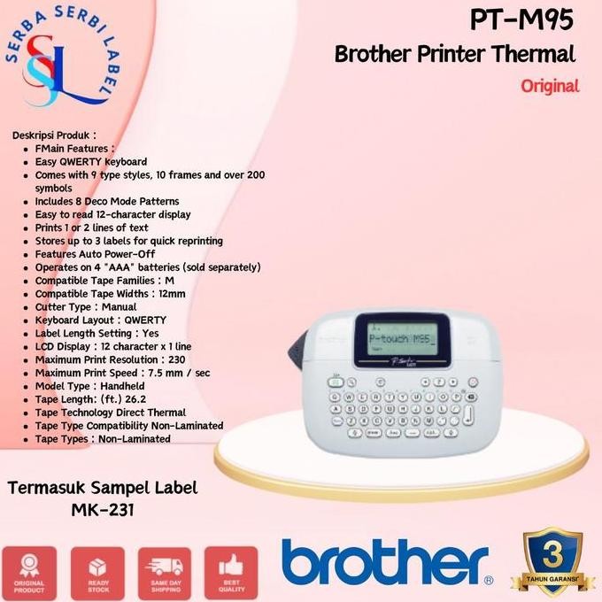 

BROTHER LABEL PRINTER PTOUCH PT-M95 PORTABLE HANDY LABEL MAKER ORIGINAL DAN TERPERCAYA