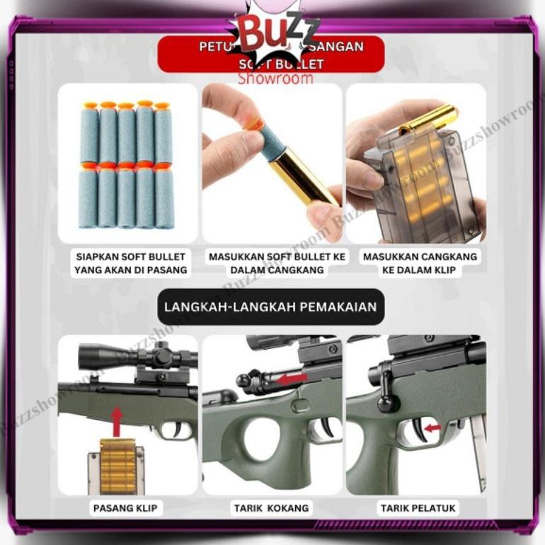 Fsd-34 Tembakan Anak Awm Soft Bullet Awp Mainan Sniper Peluru Busa Gun Fsd-34