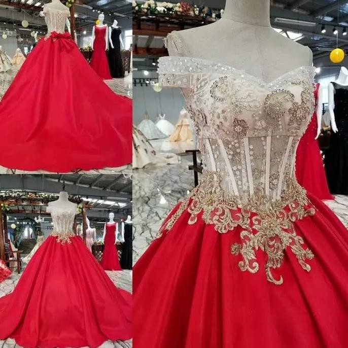 GAUN PESTA PENGANTIN KOMBI RENDA MEWAH IMPORT