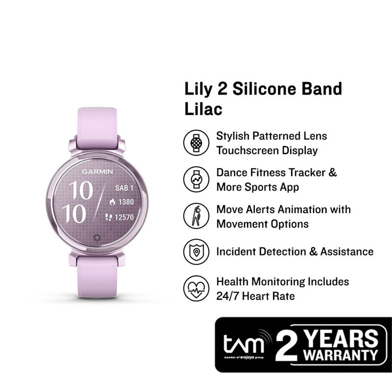 Jam Tangan Wanita Digital GARMIN 010-02839-21 Smartwatch Lilac Silicone Strap