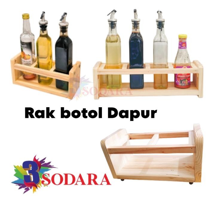 Rak Botol Dapur Kayu Sekat Serbaguna Rak Botol Minyak Goreng Rak Botol Kecap Saos